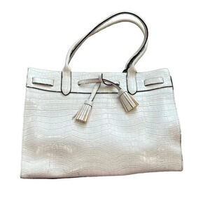 Bueno White Faux Leather Shoulder Bag